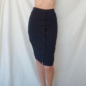 American Apparel Black Denim Buttoned Knee Length Pencil Skirt